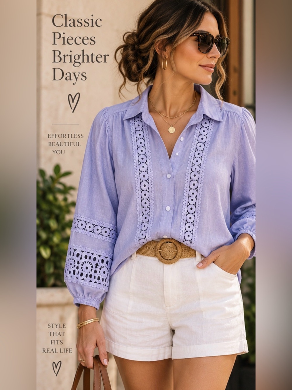 Ann Taylor 100% Linen Lavender Lace Blouse M